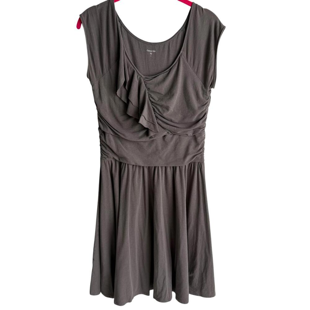 GARNET HILL Taupe Gray Piazza Ladies‎ Knit Cap Sleeve Ruched Dress Dress, S